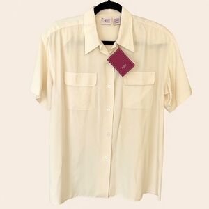 NWT VINTAGE 100% silk SIGNATURE SILKS CREAM SHORT SLEEVE OFFICE WORK SIZE LARGE